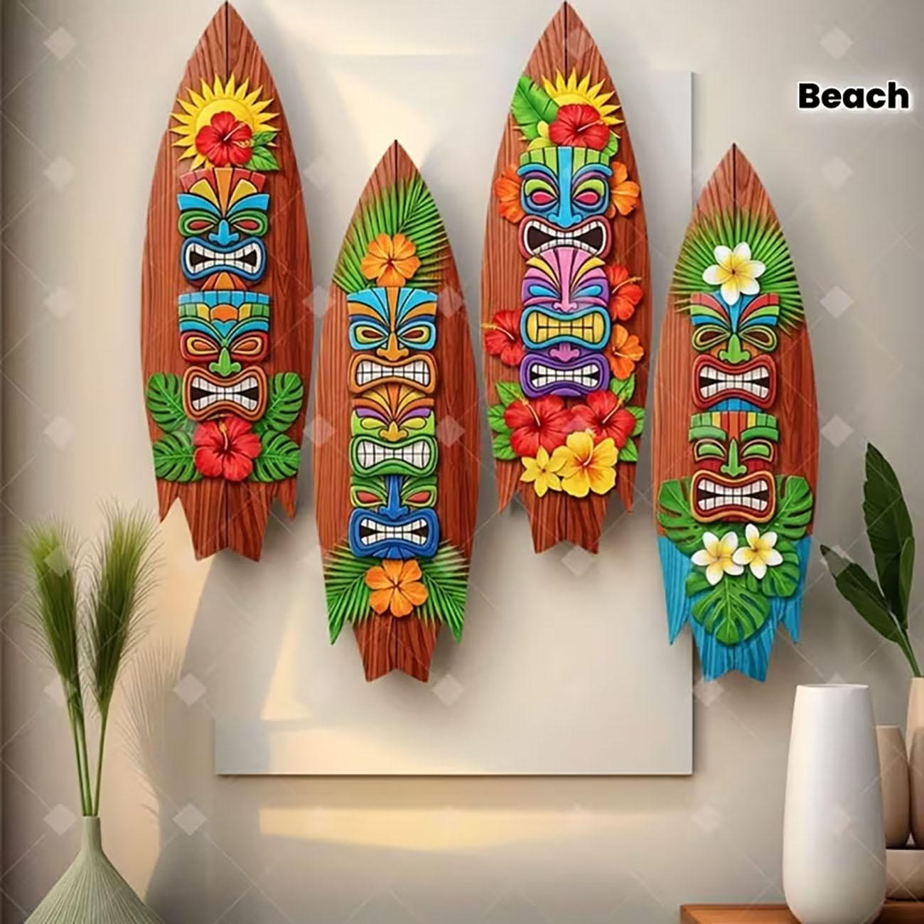 Xfasten Woodworking Double Sided Tape - 4pcs Tiki Totem Surfboard Wooden Wall