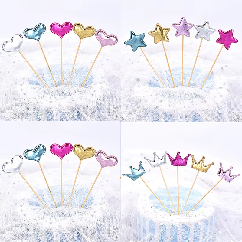 Woodworking School - 50pcs Cake Topper Crown Heart Star