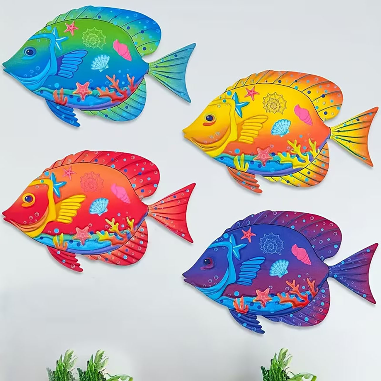 Xfasten Woodworking Double Sided Tape - 4Pcs Colorful Tropical Fish Wooden Wall