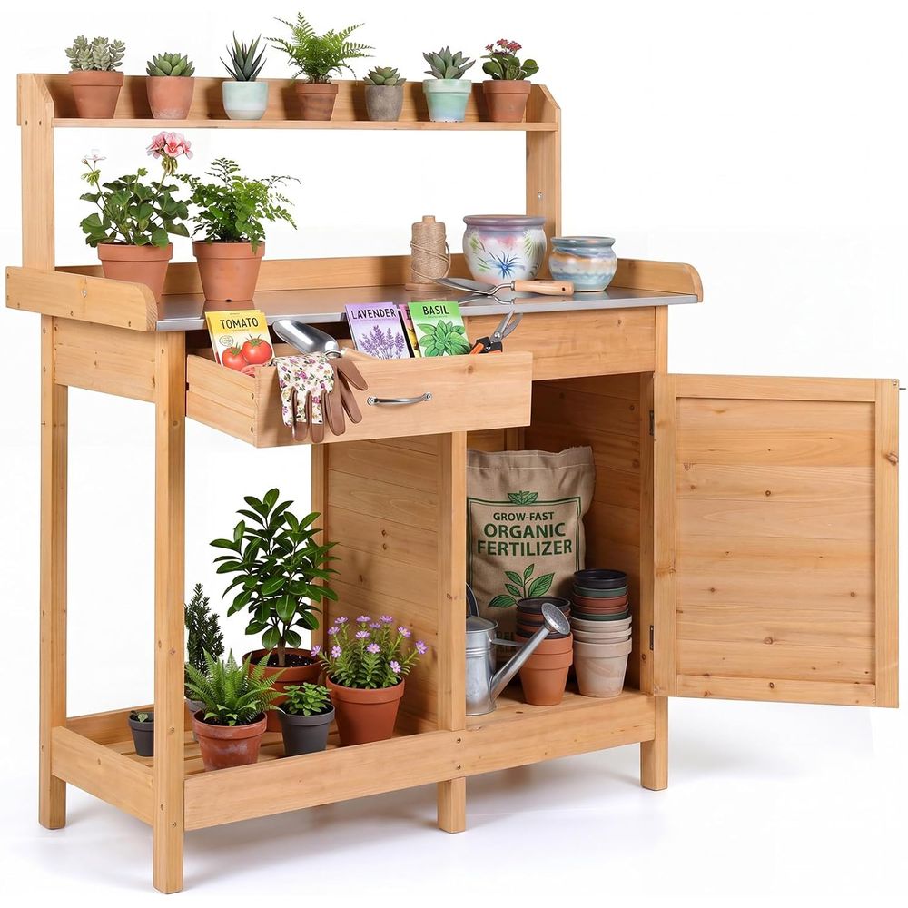 Woodworking Bench - Outdoor Potting Bench Table Wooden Garden
