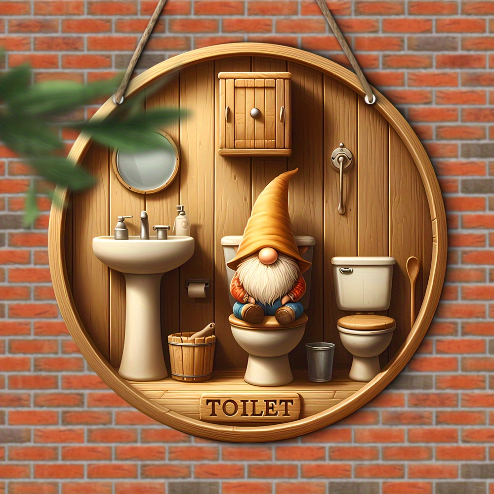 Woodworking Logo - Country gnome toilet logo, wooden round