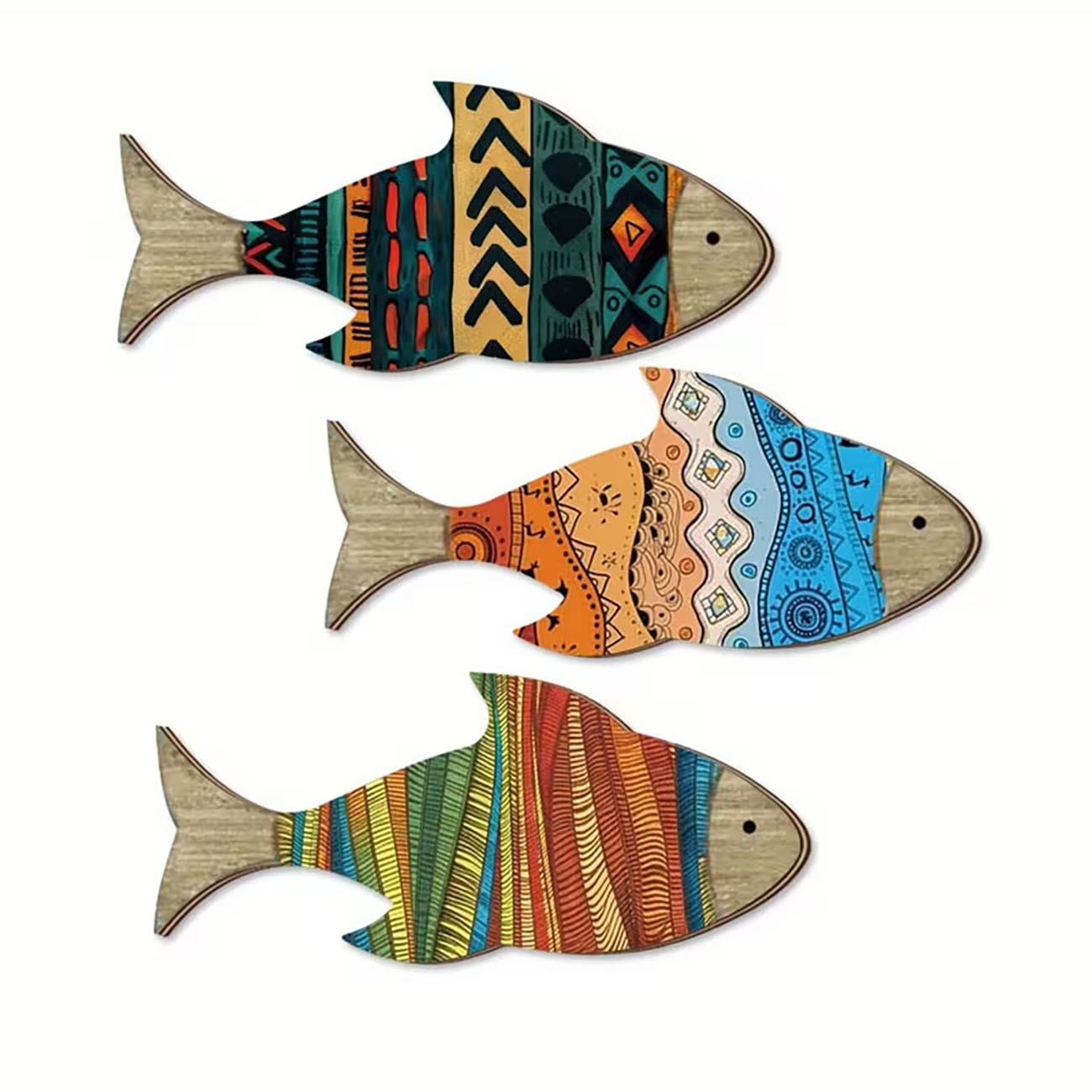 Xfasten Woodworking Double Sided Tape - 3Pcs Tribal Fish Wooden Wall Stickers