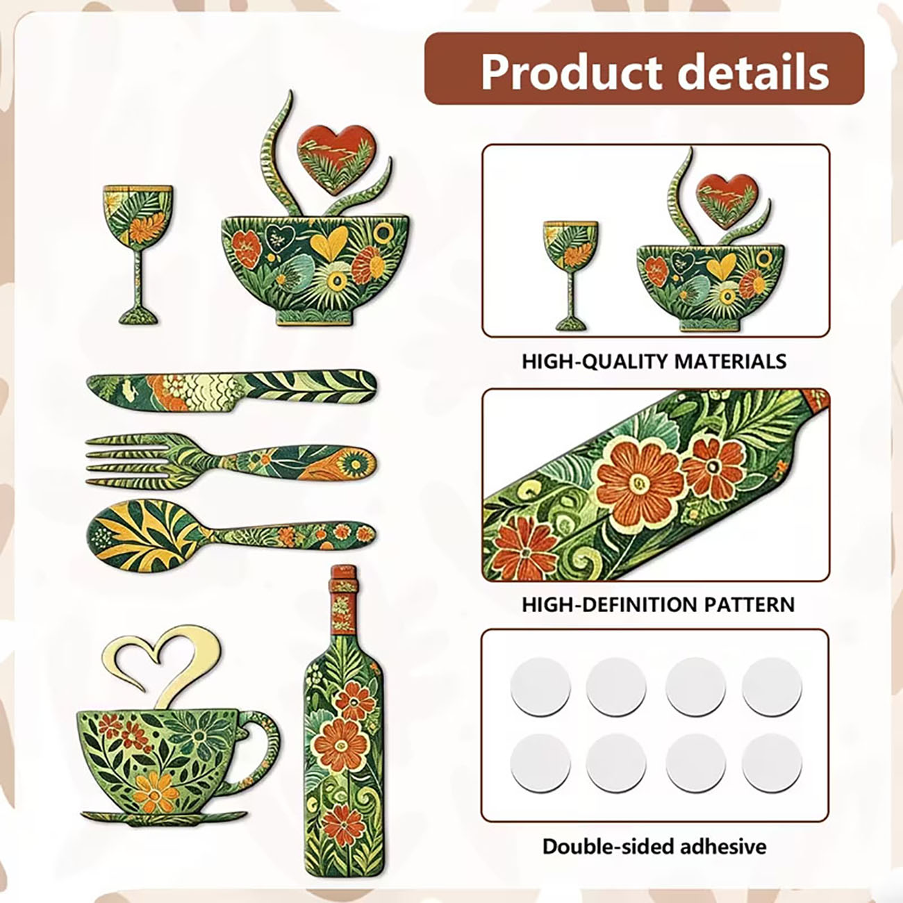 7Pcs Green Floral Kitchen Uten - Xfasten Woodworking Double Sided Tape ulasan dan harga