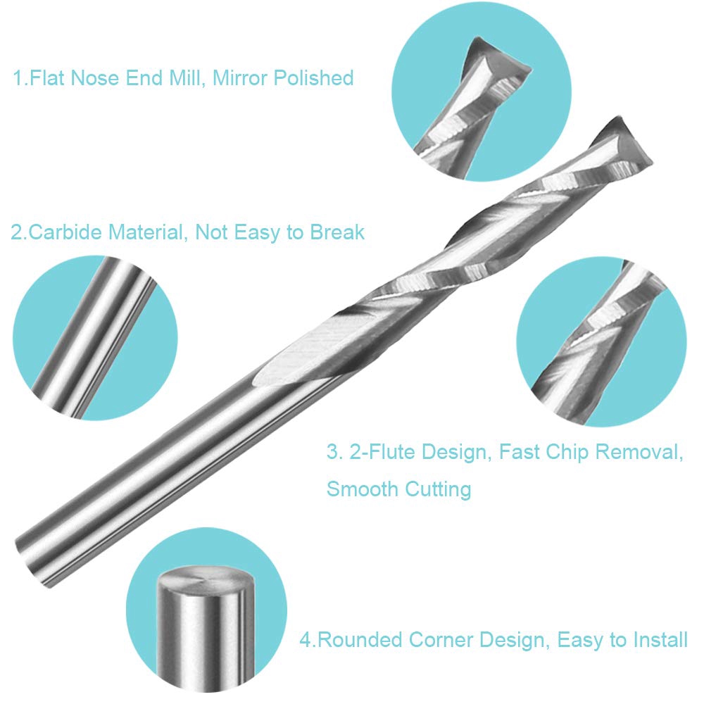 10pcs 3.175 1/8 Shank 2 Flutes - Woodworking Nc ulasan dan harga