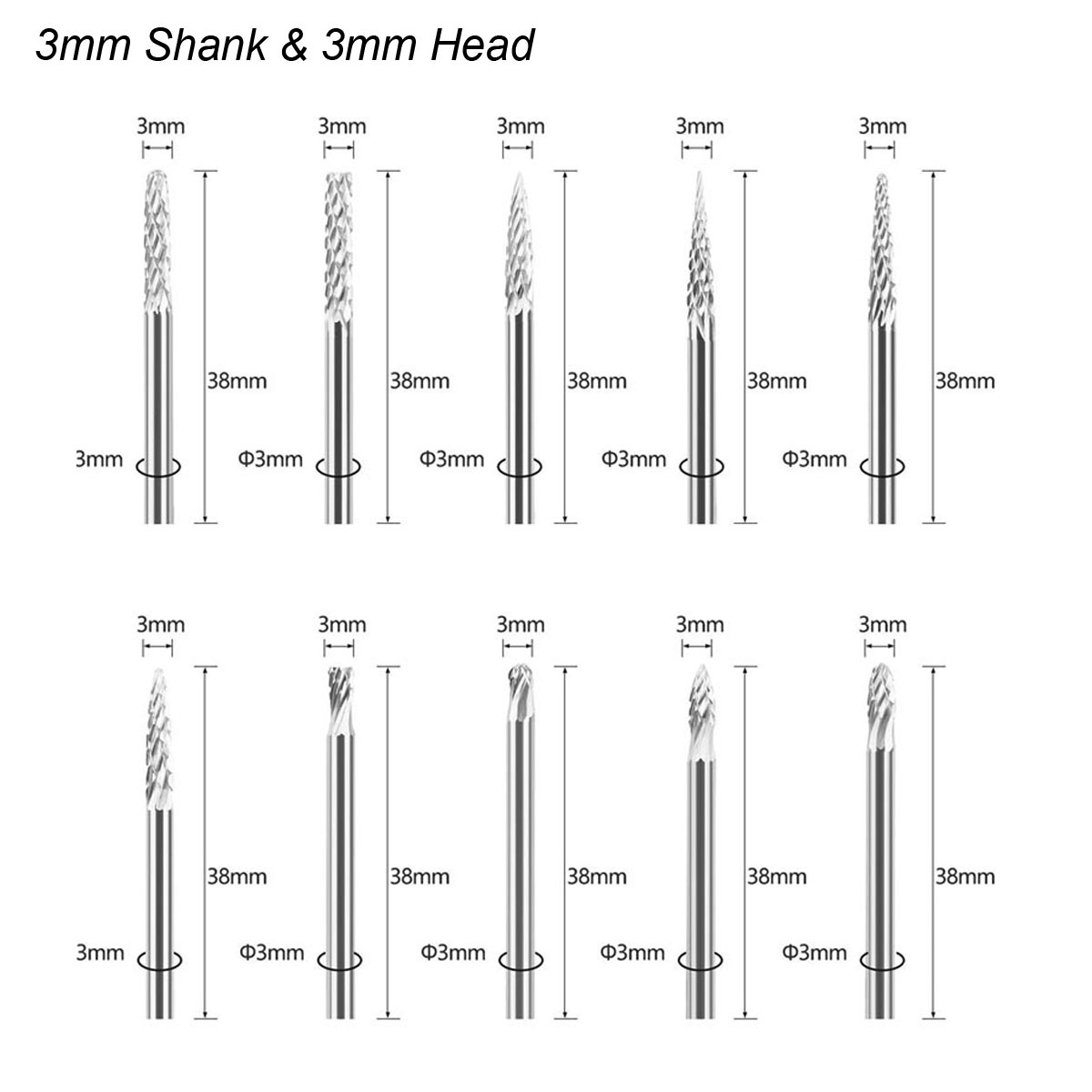 3mm Shank Tungsten Carbide Bur - Woodworking Rasp ulasan dan harga