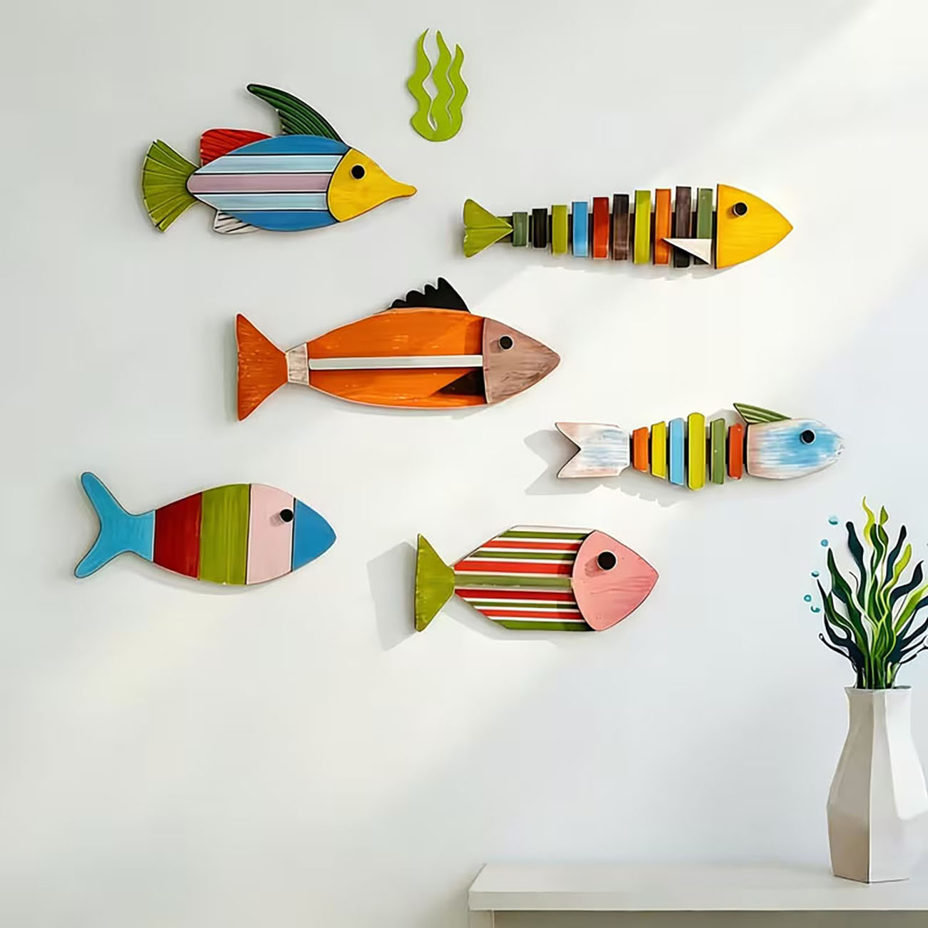 6PCS Colorful Wooden Fish Wall - Xfasten Woodworking Double Sided Tape ulasan dan harga