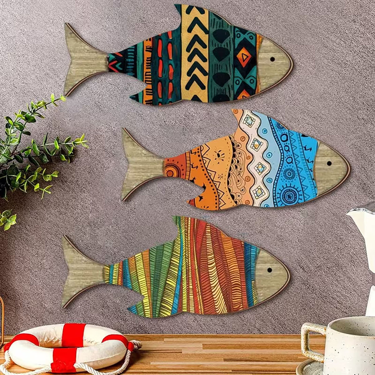 3Pcs Tribal Fish Wooden Wall S - Xfasten Woodworking Double Sided Tape ulasan dan harga