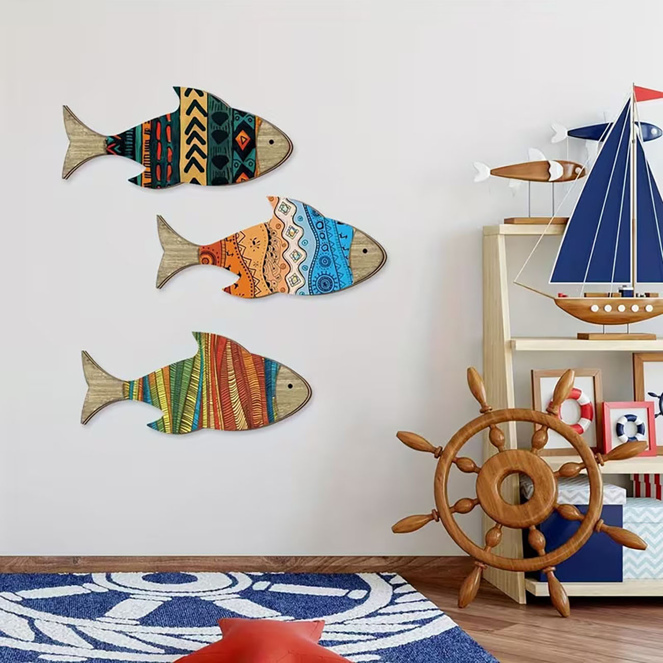 3Pcs Tribal Fish Wooden Wall S - Xfasten Woodworking Double Sided Tape ulasan dan harga