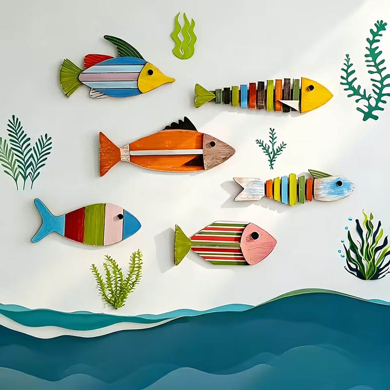 6PCS Colorful Wooden Fish Wall - Xfasten Woodworking Double Sided Tape ulasan dan harga