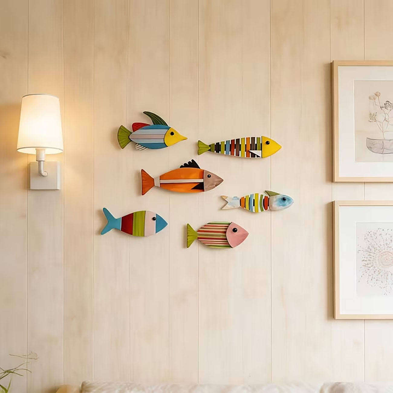 6PCS Colorful Wooden Fish Wall - Xfasten Woodworking Double Sided Tape ulasan dan harga